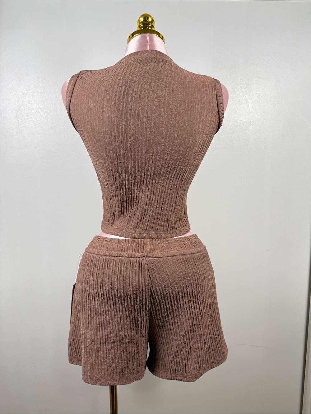 New Mix 2-Piece CropTop & Shorts Set Mocha NWT Size Small - Picture 3 of 8